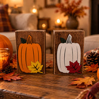 Pumpkin + Leaf Block Sign