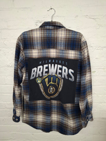 Repurposed Flannel Shirt with MKE Baseball Patch