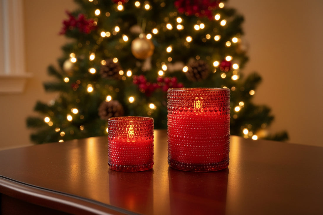 Red Beaded LED Glass Candle