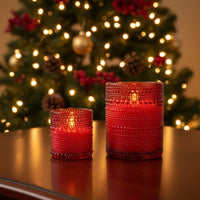 Red Beaded LED Glass Candle