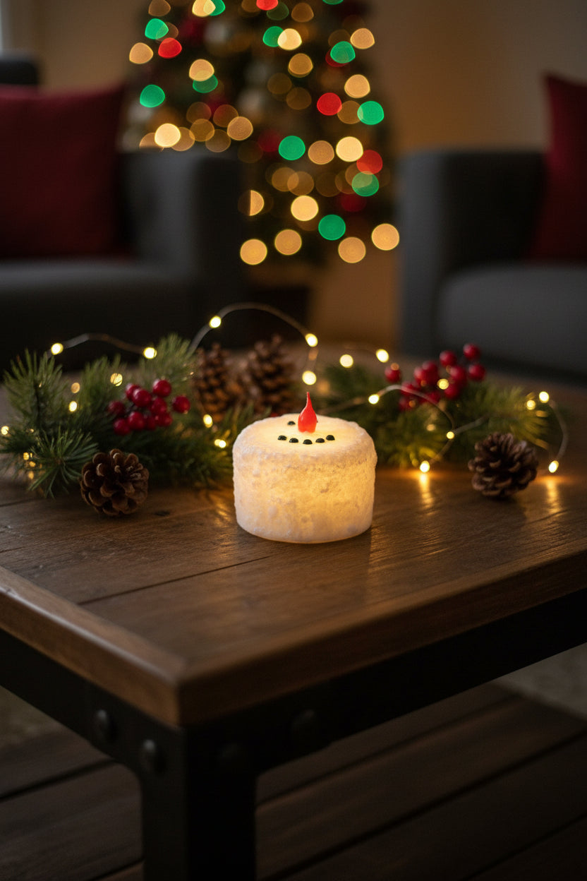 White Snowman LED Pillar Candle