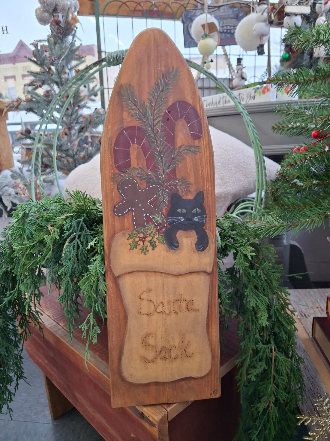 Santa Sack Black Cat Hand Painted Board