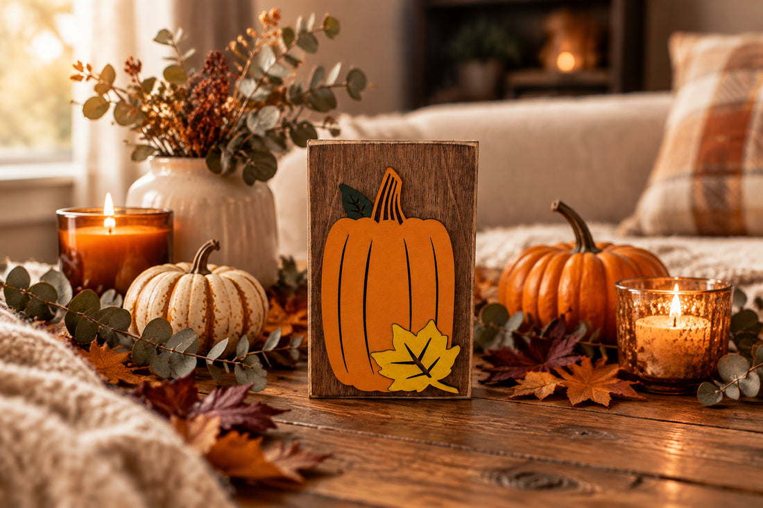 Pumpkin + Leaf Block Sign