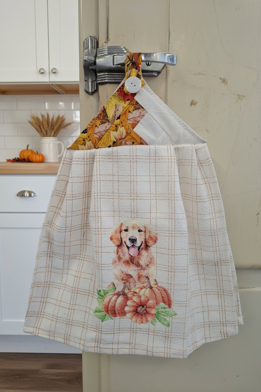 Golden Retriever + Pumpkins Kitchen Towel