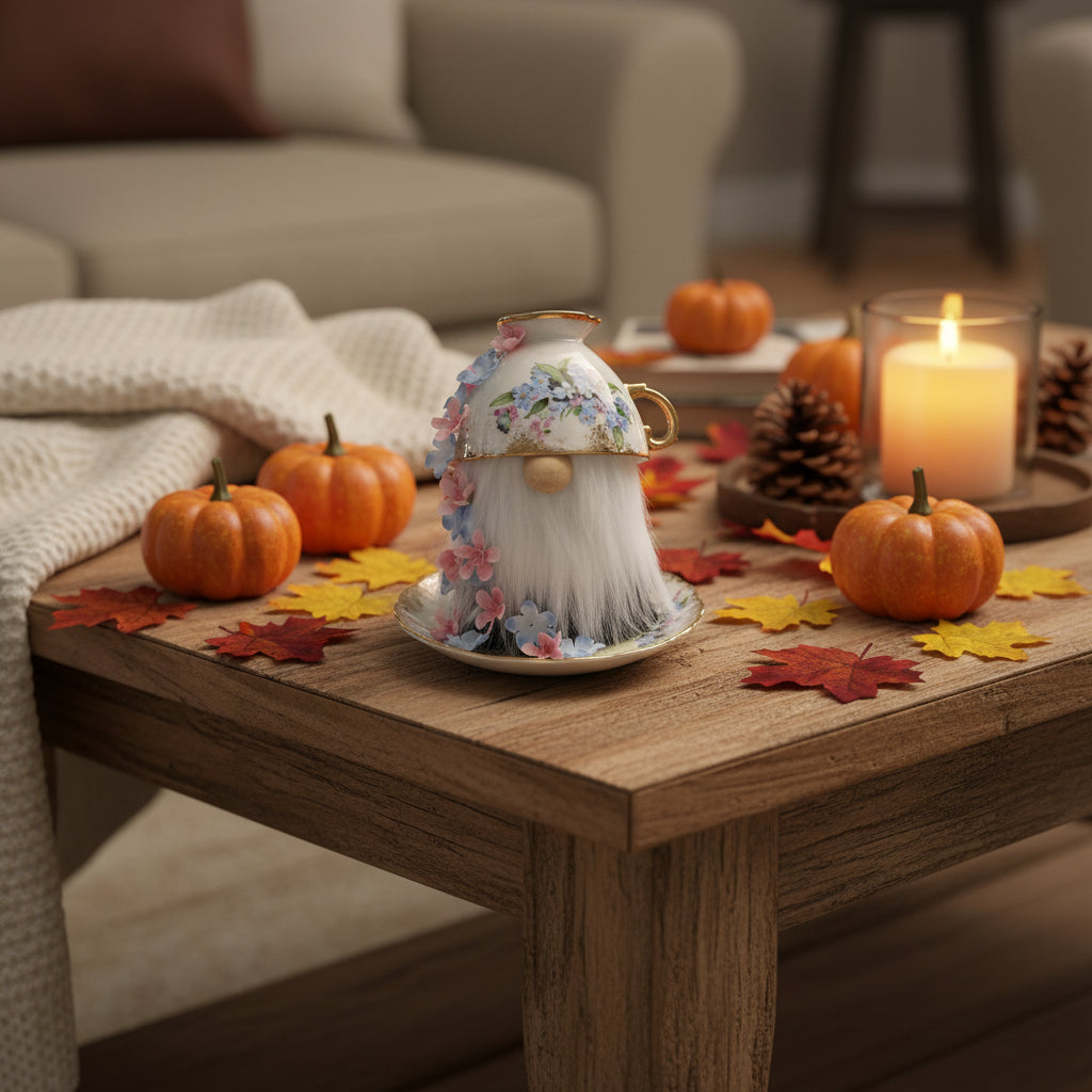 Blue + Pink Flowers Teacup Gnome
