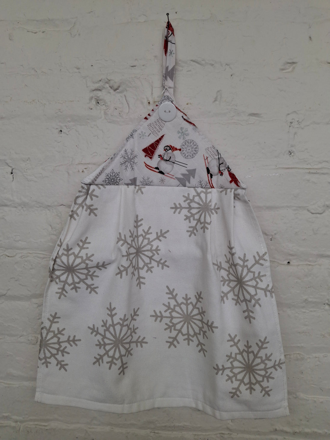 White With Gray Snowflakes Kitchen Towel