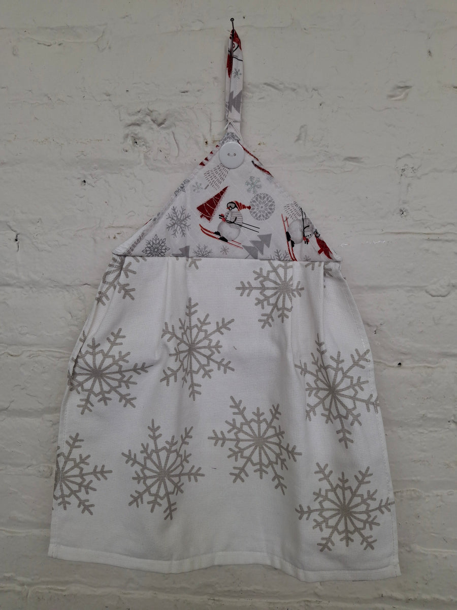 White With Gray Snowflakes Kitchen Towel