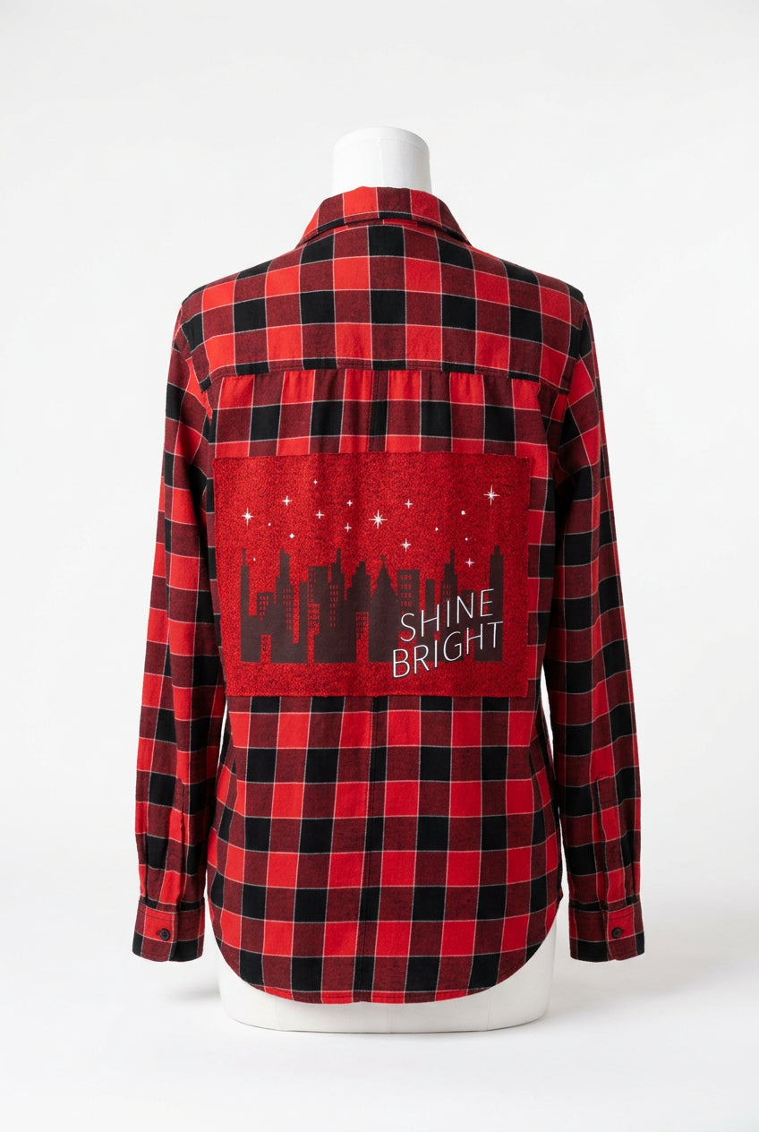 Repurposed Flannel Shirt with Shine Bright Patch