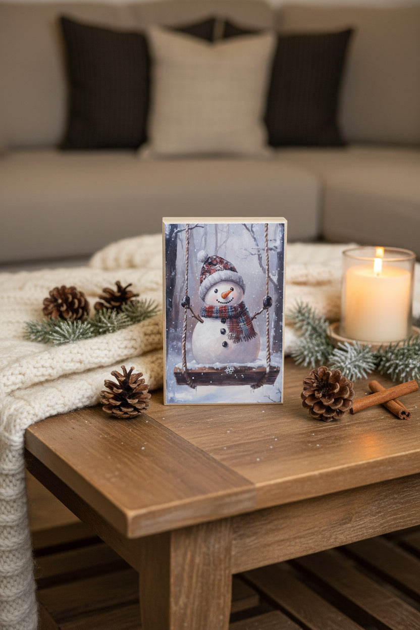 Jan Michaels' Swinging Snowman Wood Block