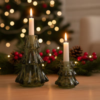 Green Glass Tree Taper Holder