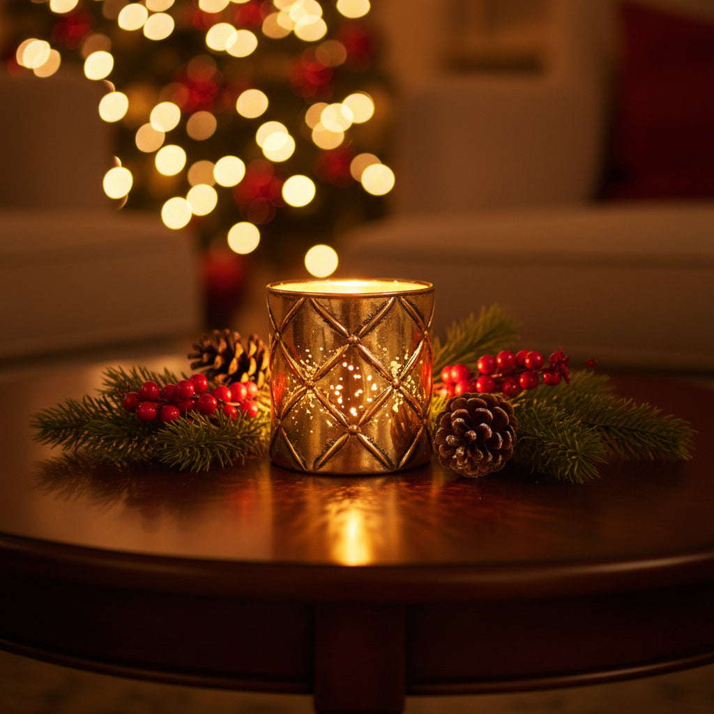 5" Gold Check Candle Holder