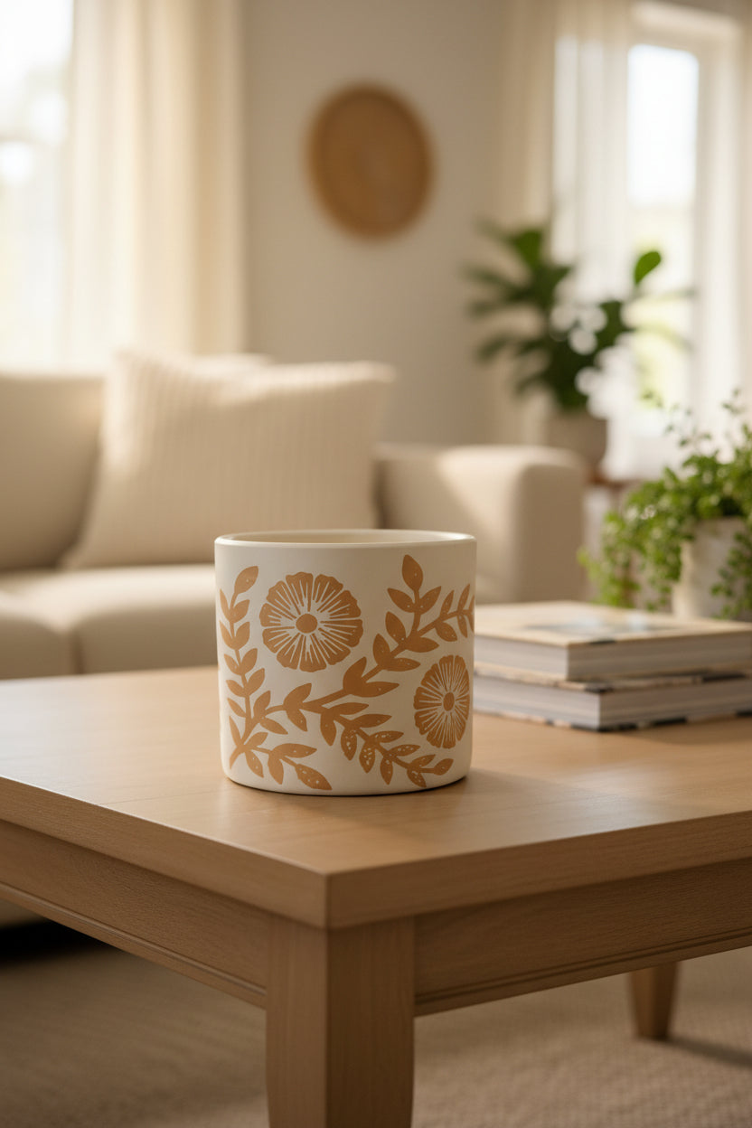 Yellow Folk Art Planter