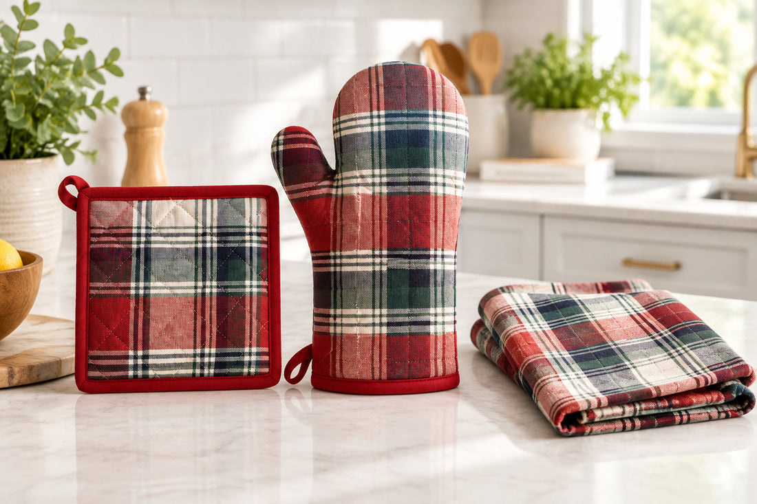Red + Green Plaid Kitchen Set