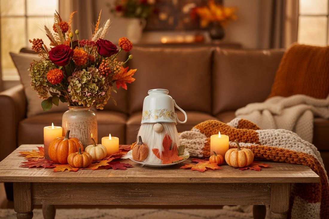 Leaves + Pumpkins Teacup Gnome