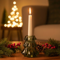 Green Glass Tree Taper Holder