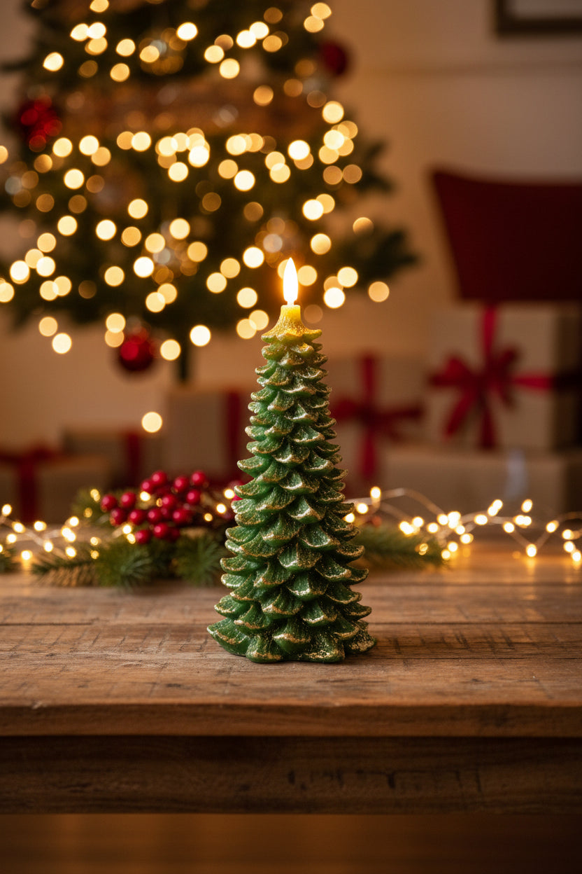9" LED Green Tree Candle