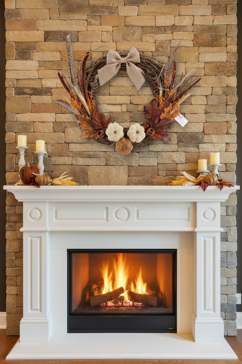 Pheasant Feather Wreath - Pumpkins