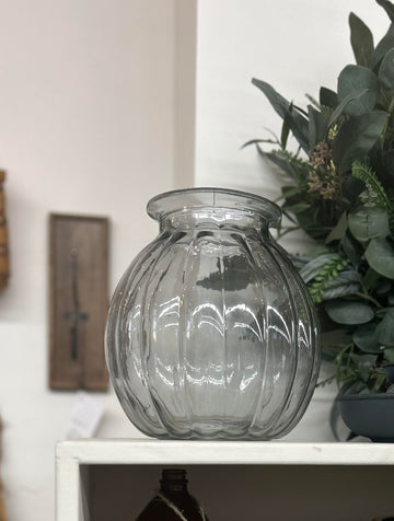 Glass Fishbowl Ribbed Vase