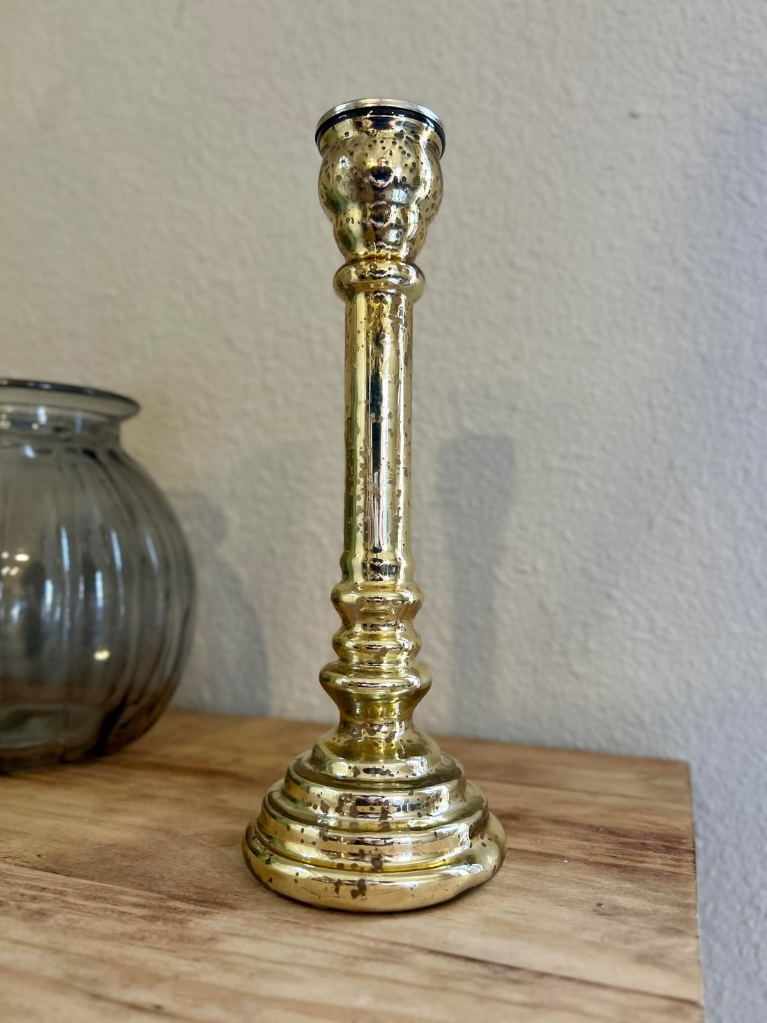 Gold Mercury Glass Candle Stick Holder