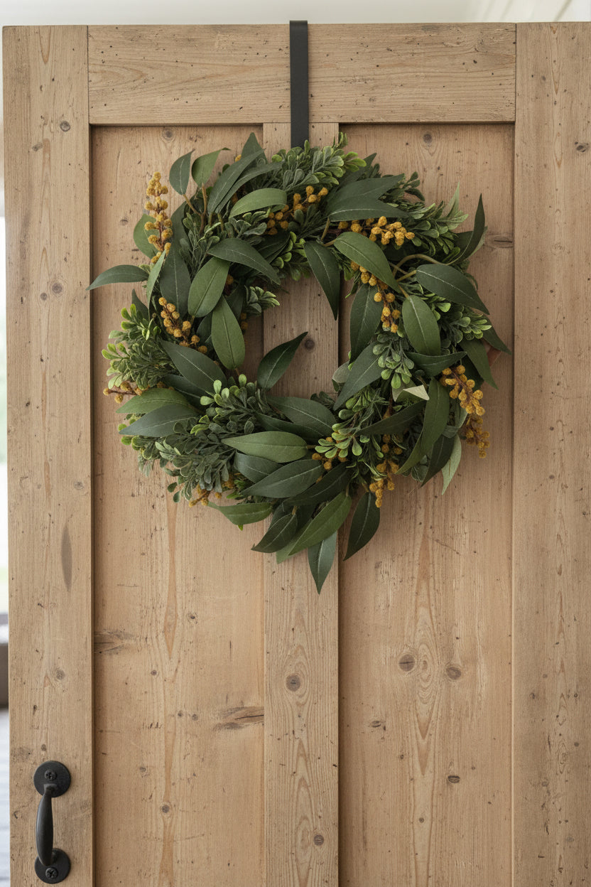 Boxwood, Ruscus + Yellow Berry Mini Wreath