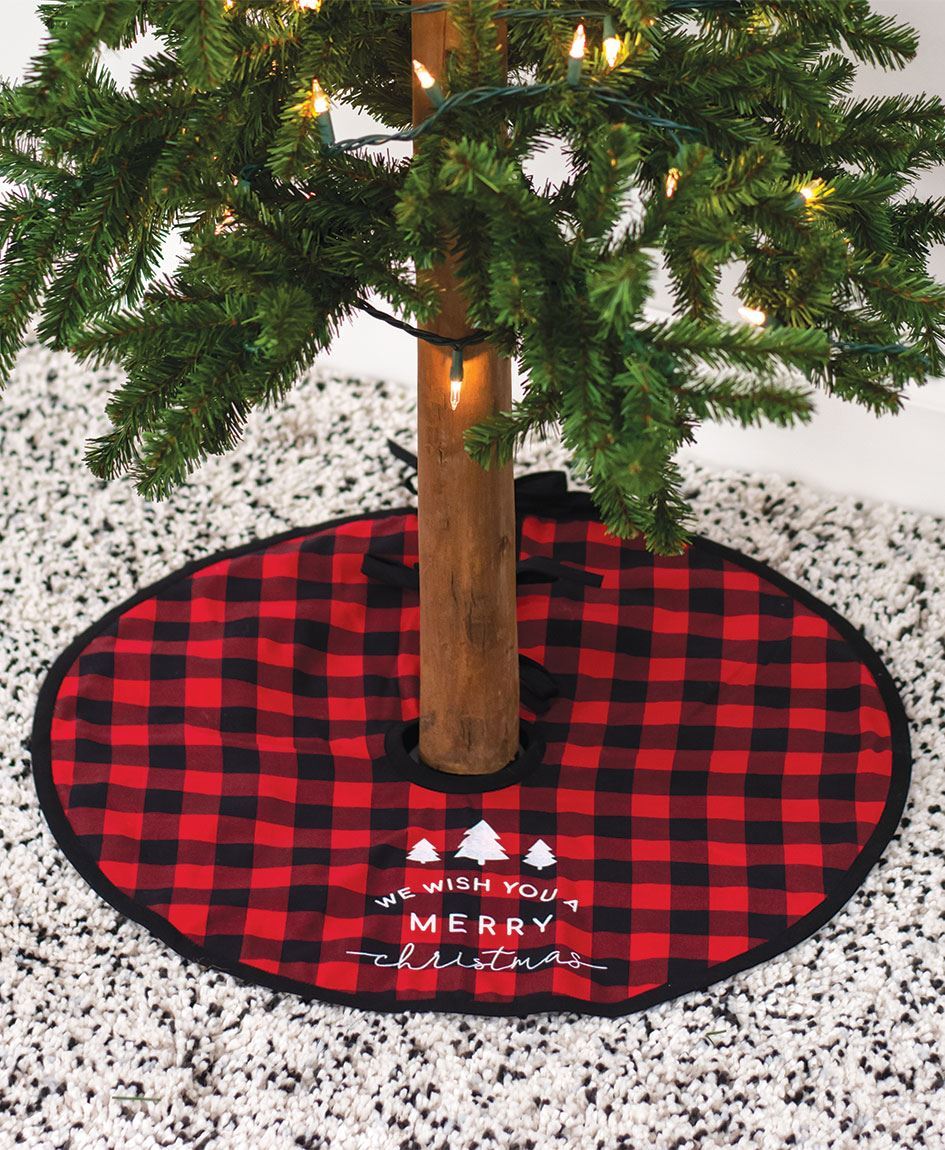 Red and Black Buffalo Check Merry Christmas Tree Skirt