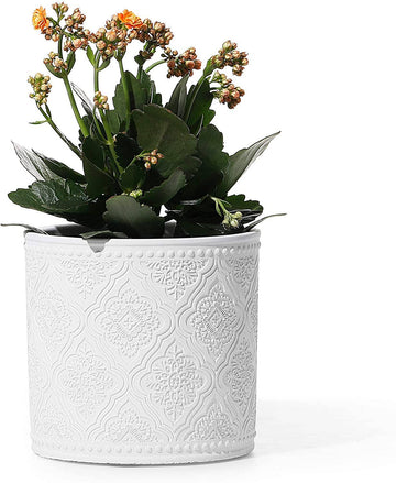 White Vintage Style Cement Plant Pot
