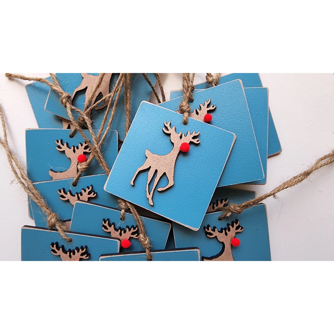 Blue Reindeer Ornament with Felt Red Nose