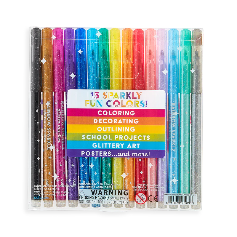 Rainbow Sparkle Glitter Markers - Set of 15