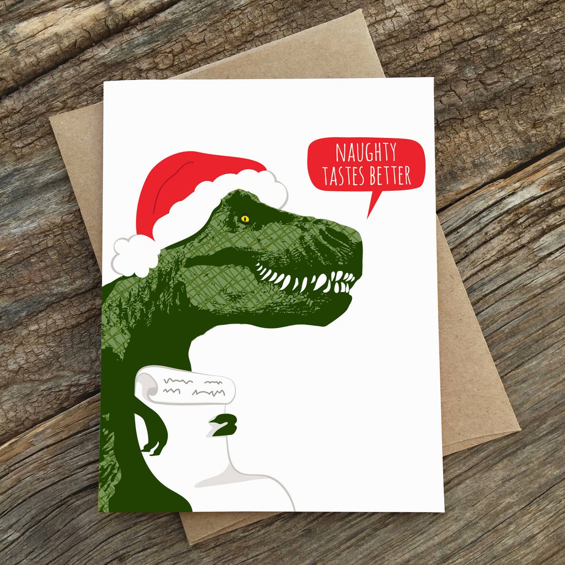 Naughty Tastes Better T-Rex Holiday Card