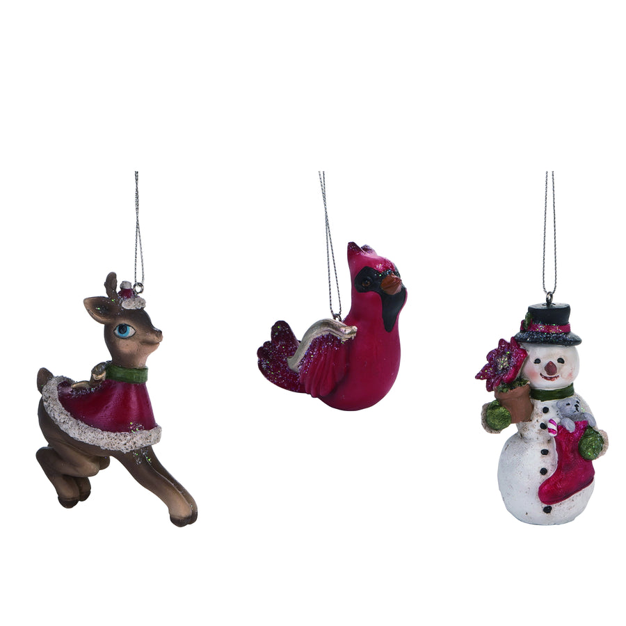 Red Resin Christmas 1955 Ornaments