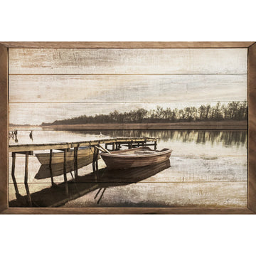 Fishing Boat At The Dock Hanging Wood Print