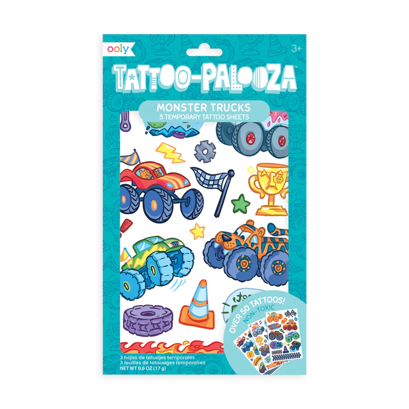 Ooly Tattoo-palooza Temporary Glitter Tattoo: Monster Trucks