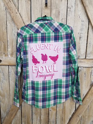 Repurposed Flannel with Fowl Language Patch