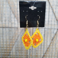 Orange Diamond with Yellow Bead Crochet Earrings