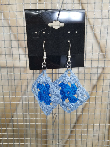 Light & Dark Blue Diamond Crochet Earrings