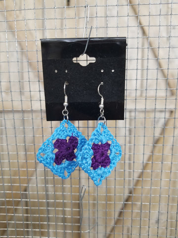 Blue & Purple Diamond Crochet Earrings