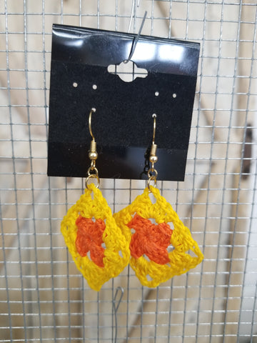 Orange & Yellow Diamond Crochet Earrings