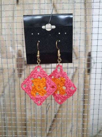 Pink & Orange Diamond Crochet Earrings