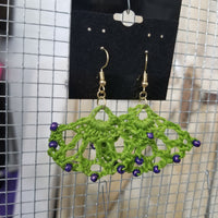 Beaded Green Fan Crochet Earrings