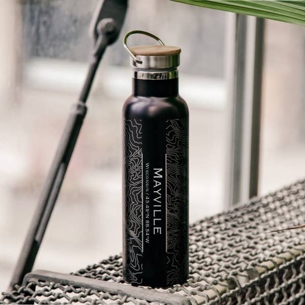 Mayville Map Bottle with Bamboo Topper - Matte Black