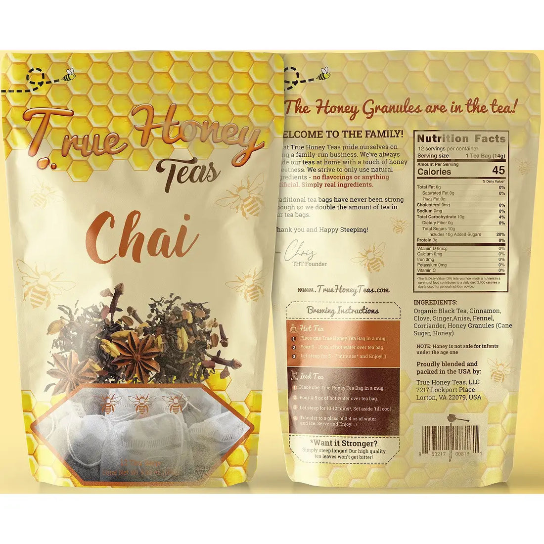 True Honey Chai Tea Bags - 12 Count