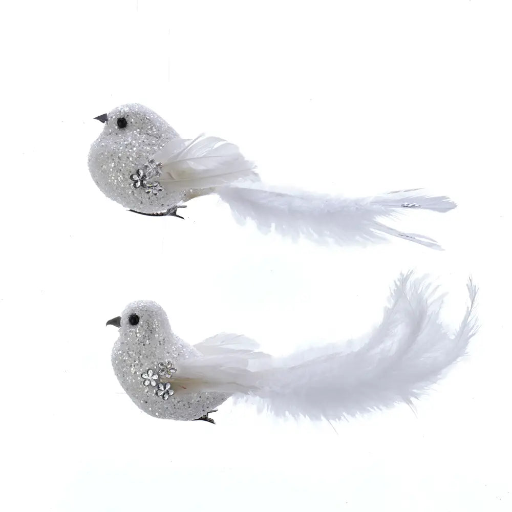 Kurt Adler White Bird Clip-On Ornaments