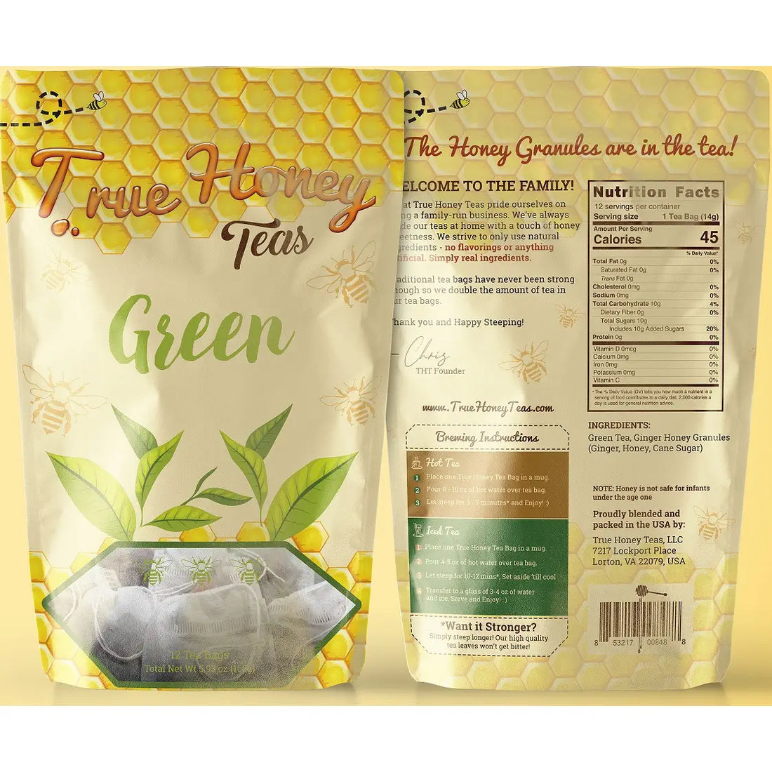 True Honey Green Tea Bags - 12 Count