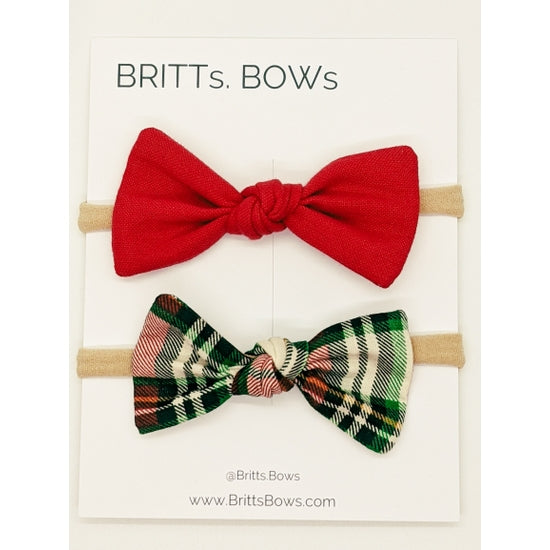 Knot Headbands - Set of 2 - Red + Christmas Plaid