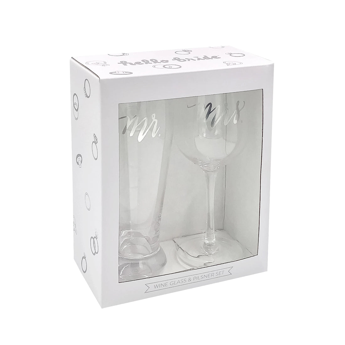 Mr. & Mrs Wine Glass and Pilsner Set