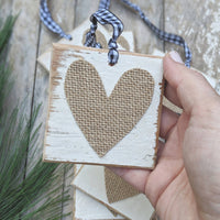 Burlap Heart Tag/Ornament with Buffalo Check Ribbon