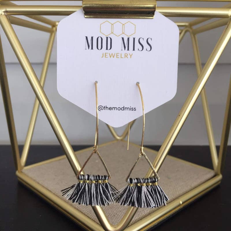 Black & White Tassel Gold Earrings