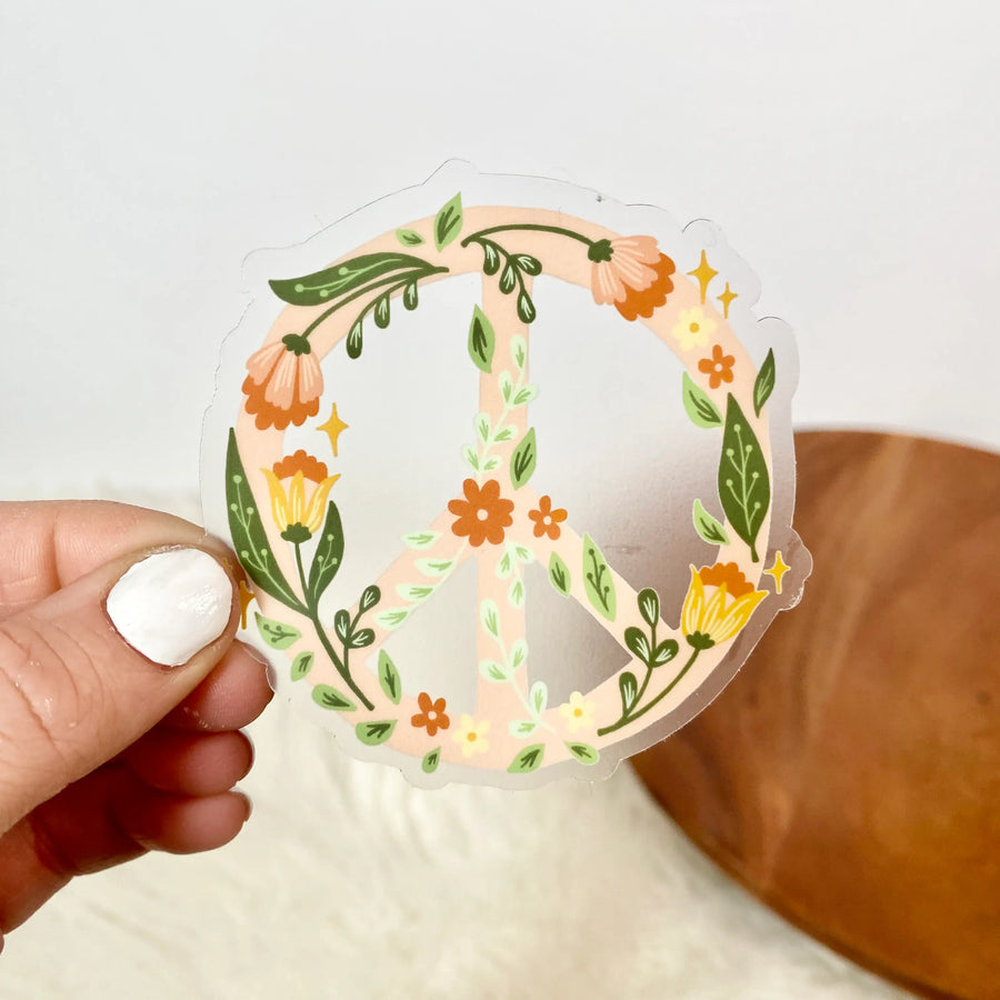 Clear Floral Peace Sign Sticker