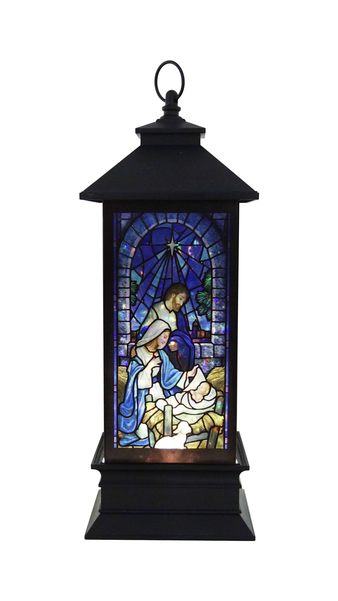 11.75" Stained Glass Christmas Glitter Lantern - Nativity