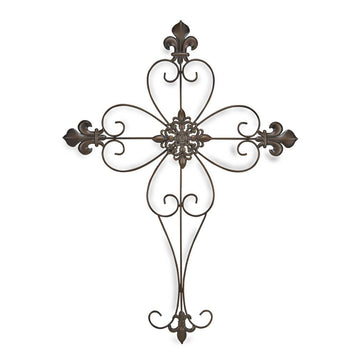 Fleur de Lis Metal Cross Wall Decor